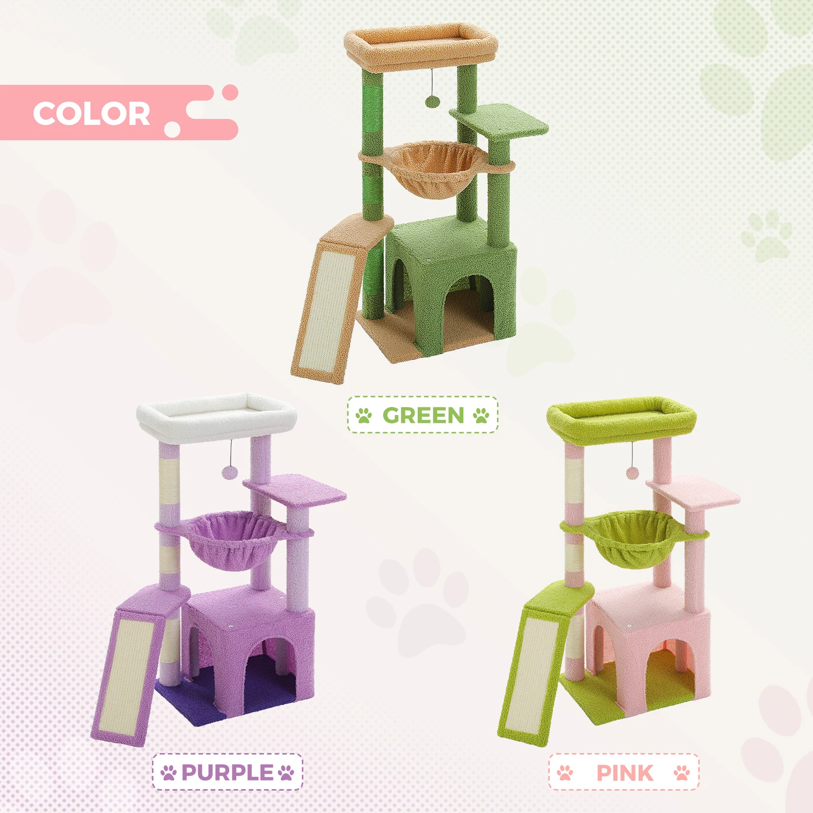 Árbol para gatos para gatos grandes, torre para gatos de interior con hamaca grande, casa de condón para gatos y poste rascador, árbol de actividades para gatos - imagen 4