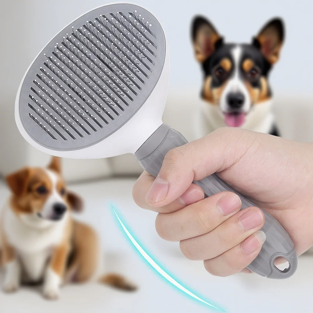 Peine para mascotas con un solo clic: herramienta de estilismo para gatos, peine de aseo con liberación automática de piel para perros y mascotas