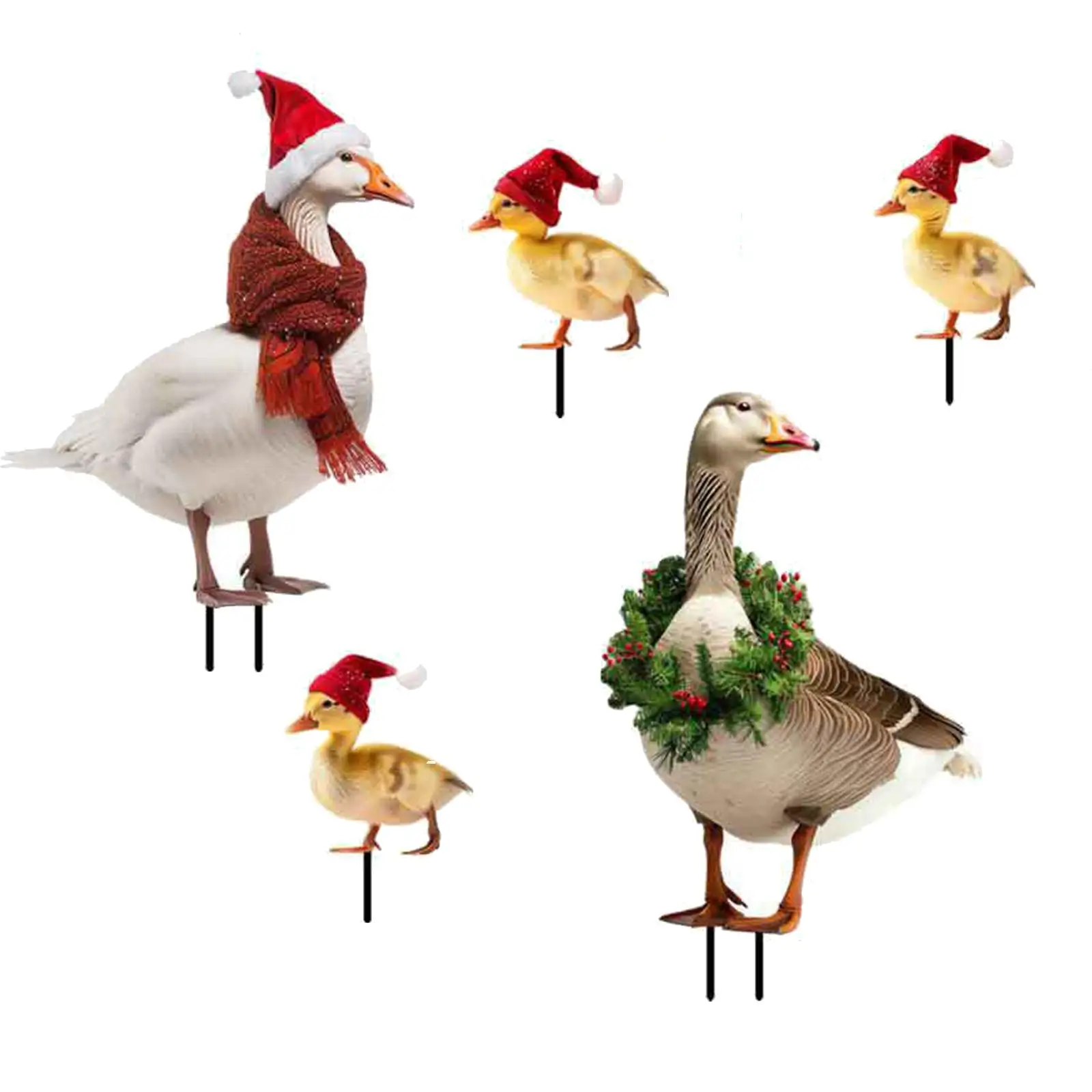 5x Christmas Outdoor Duck Stakes Yard Sign Ornaments Ground Insert Yard Art Decorations for Backyard Floor Lawn Outdoor Patio