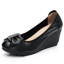Zapatos de cuña de cuero para mujer – Tacones elegantes de 7cm
