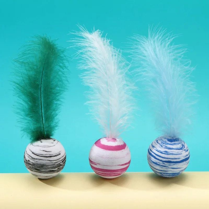 Juguete de entrenamiento para gatos, pelota de juguete para mascotas, pluma de simulación, textura interactiva divertida, bola EVA, productos para gatitos, suministros para gatos - imagen 3