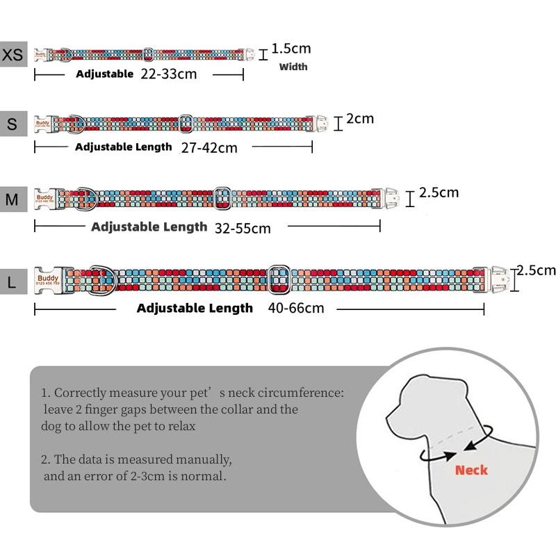 Collar de nailon a cuadros para perros Unisex, collares personalizados para perros pequeños y grandes, etiqueta de identificación con nombre grabado gratis - imagen 5