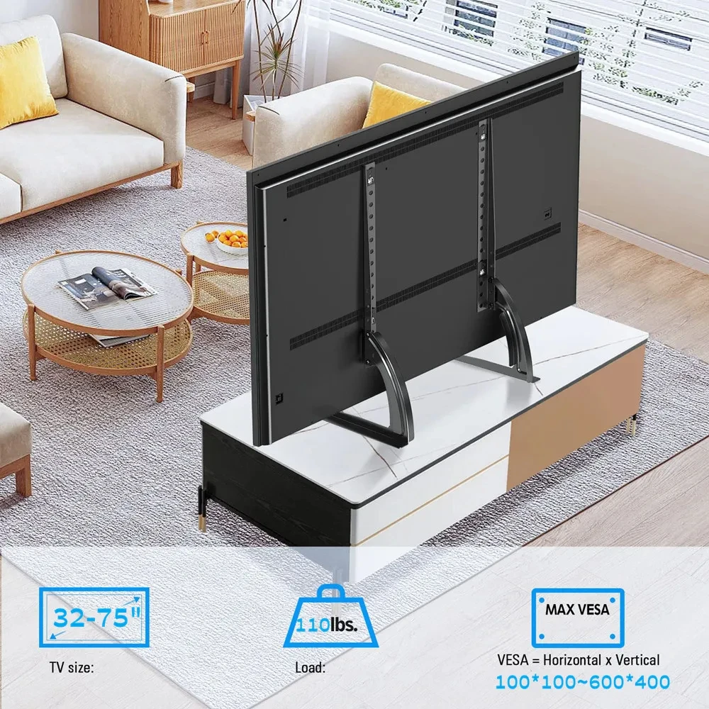 Soporte universal para TV de sobremesa para televisores con pantalla de 32 a 75 pulgadas, base para TV, patas de TV ajustables en altura de 3 niveles Max VESA 600x400 mm - imagen 2