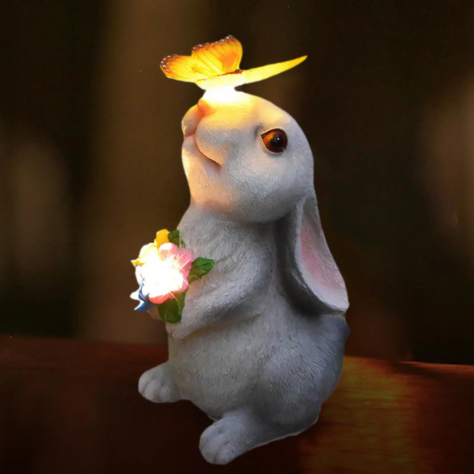 Garden Rabbit Statue Decorative Porch Luminous Entrances Lawn Flower Bed Adorable Farmhouse Pathway Resin Yard Decoration Decor