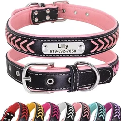 Collar de cuero grabado para perro con placa de identificación
