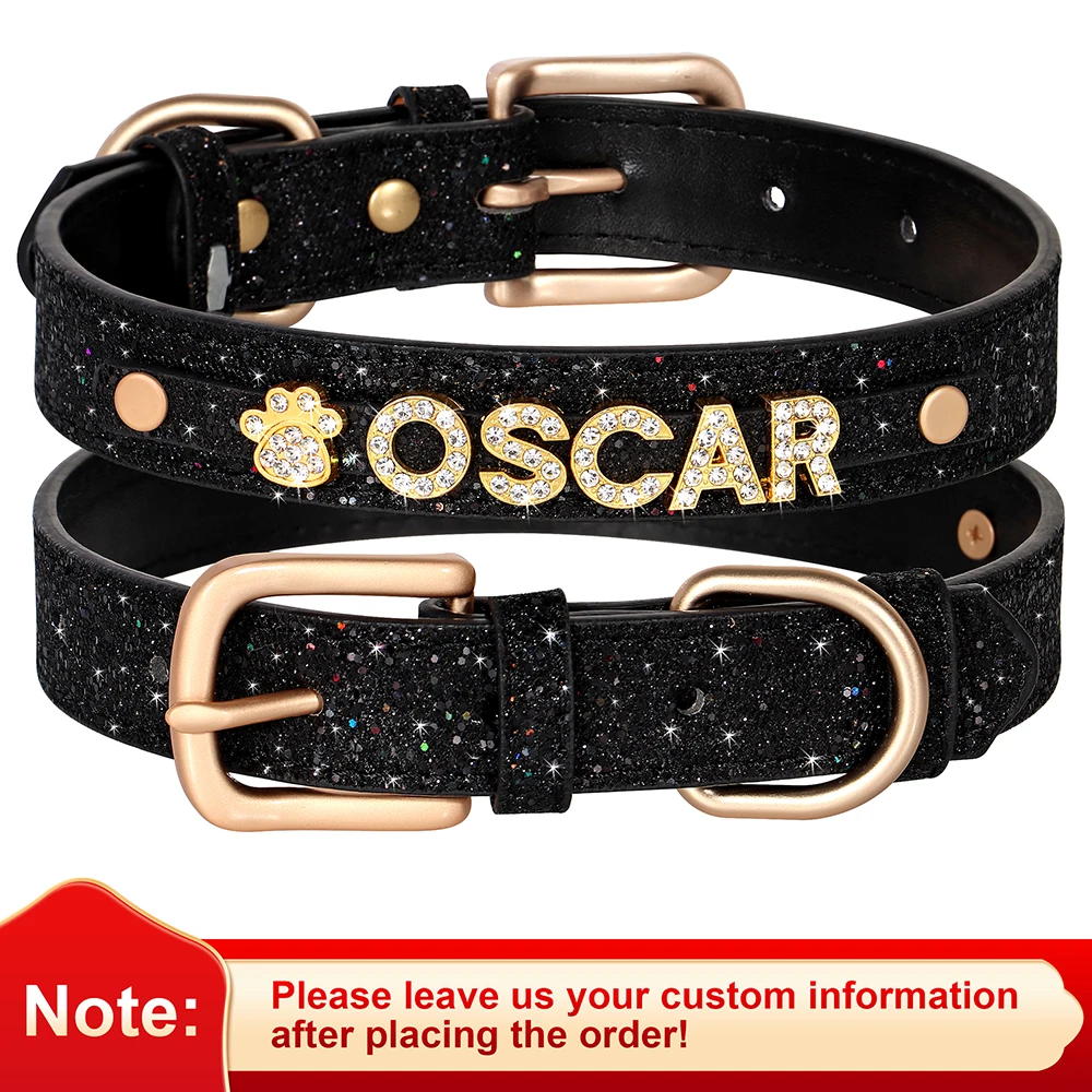 Collar de perro personalizado con diamantes de imitación, Collar de lentejuelas, hebilla de aleación, collares con nombre de gato, grabado gratis para perros pequeños y grandes - imagen 2