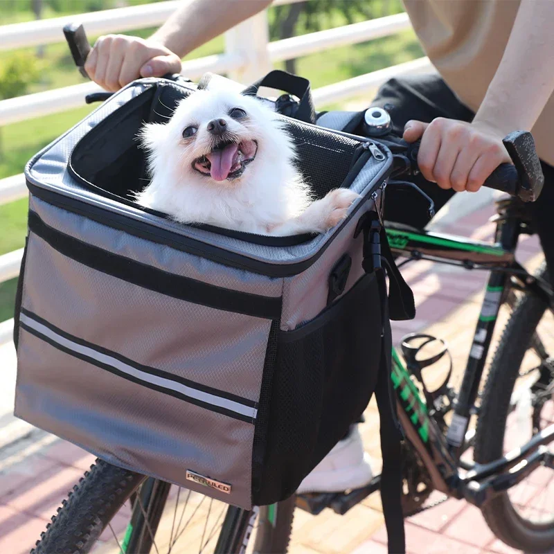 Cesta de bicicleta para perros pequeños y medianos, malla transpirable, extraíble, manillar delantero - imagen 4
