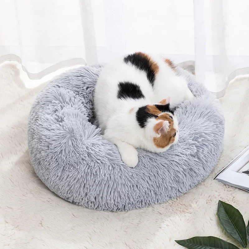 Nido para gatos, estera redonda de piel suave para gatos, Chihuahua, cama interior para perros y gatos, suministros para mascotas, funda de almohada desmontable lavable a máquina - imagen 3