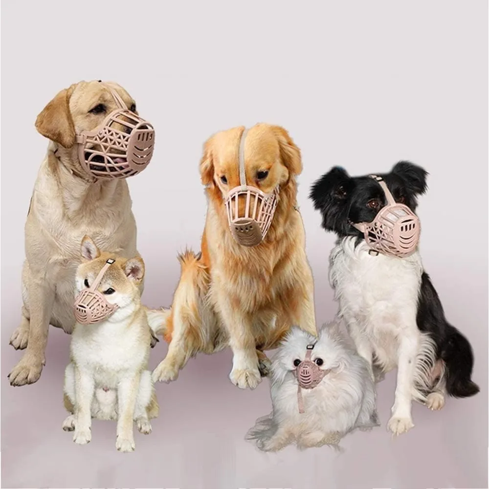 Bozal de plástico suave para perros, cesta ajustable antimordida para mascotas, cubierta bucal para entrenamiento de perros, jaula de malla para el cuidado de perros pequeños y grandes - imagen 2