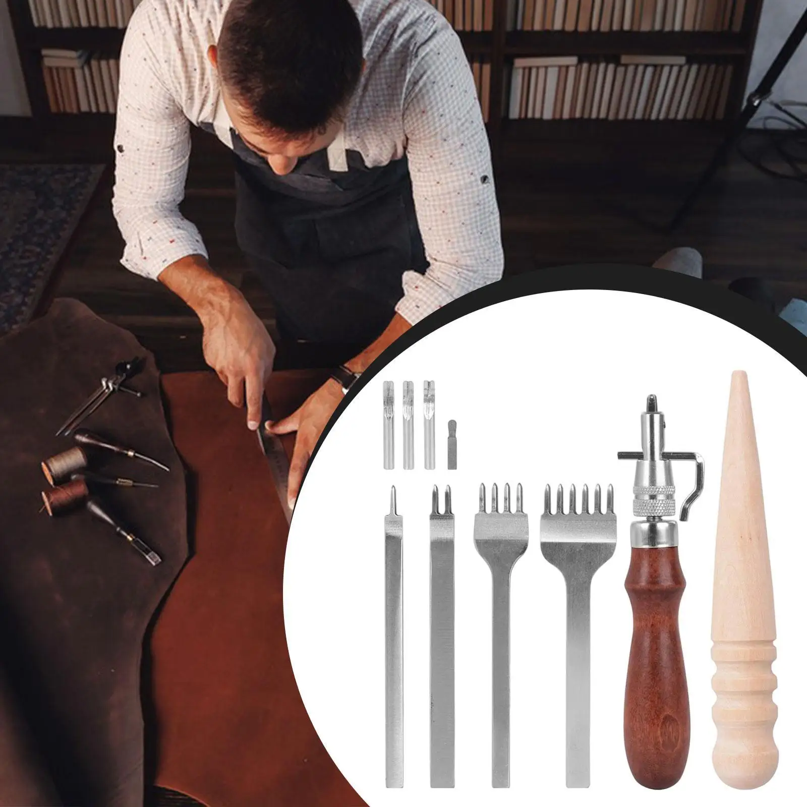 Leather Tool Kit,Portable Leather Working,Leather Work Tools Supplies for Wallets Leather Accessories Grooving Beginners Shoes