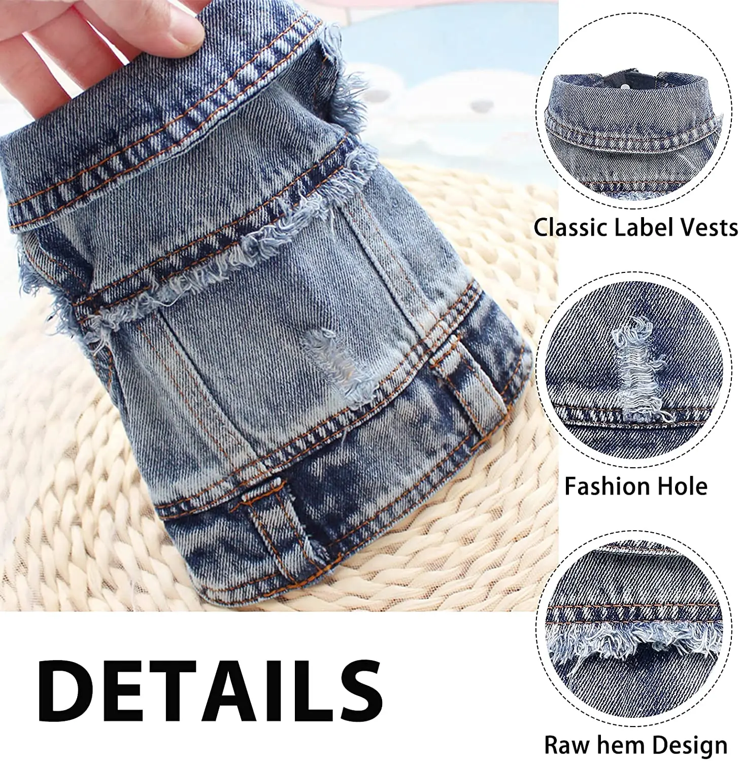 Ropa de gato esfinge para gatos pequeños, medianos y grandes, chaqueta vaquera para gatos lavada oscura, abrigo vaquero para primavera y otoño, disfraz para gatos, ropa para mascotas - imagen 4