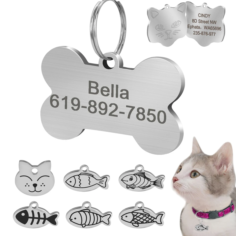 Etiqueta de identificación de gato grabada gratis, colgante de Collar de cachorro y gatito personalizado, placa de identificación antipérdida para perros y gatos, accesorios para Collar