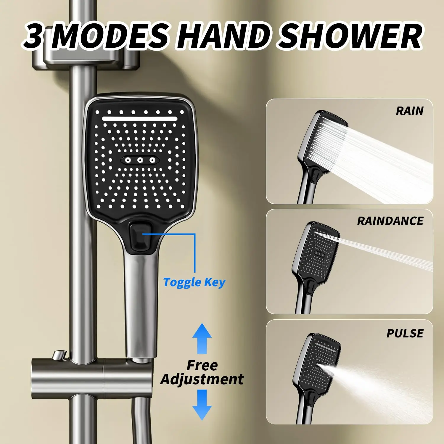 Juego completo de grifo de ducha de baño, ducha de lluvia con grifo negro, ducha de mano, pistola de ducha y grifo de bañera - imagen 4