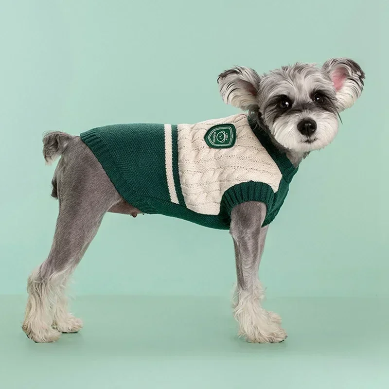 Suéter para perros y gatos, ropa de invierno para mascotas de estilo universitario para perros pequeños y medianos, ropa de punto para cachorros, sudadera Bulldog Chihuahua - imagen 3