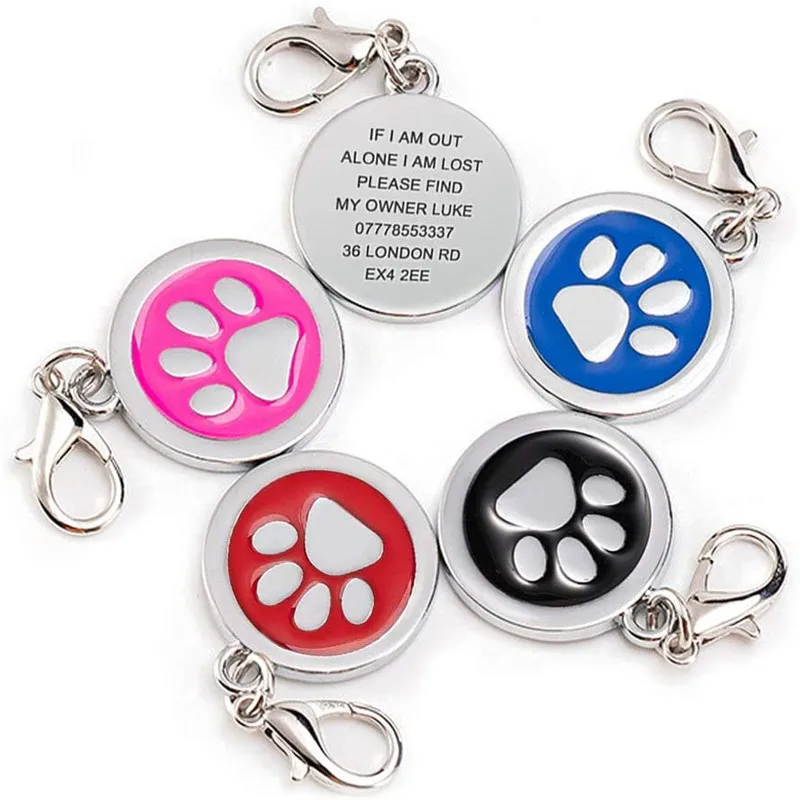 Etiqueta personalizada grabada de 25mm para gato, perro, cachorro, mascotas, Collar de acero inoxidable, diseño de pata de hueso - imagen 2