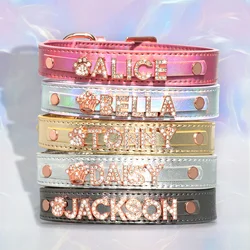Collar de Perro Personalizado en Cuero PU Brillante con Letra en Oro Rosa
