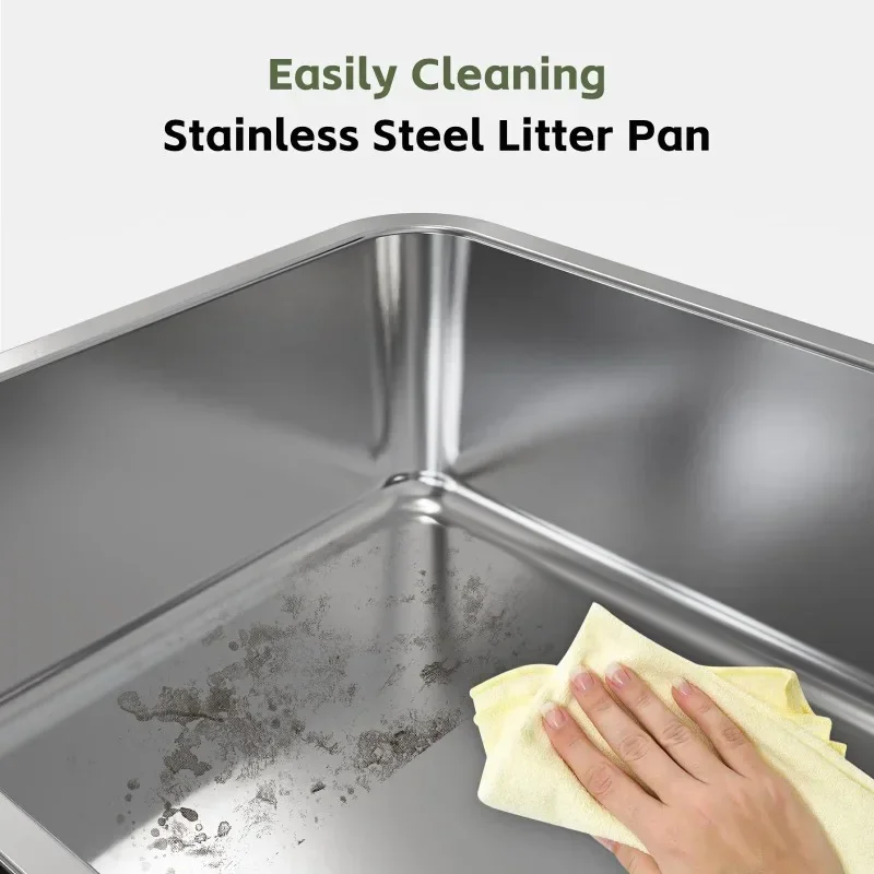 Caja de arena de acero inoxidable para gatos, caja de arena grande cerrada para gatos grandes XL, caja de arena de Metal para gatitos de fácil limpieza con cuchara - imagen 2