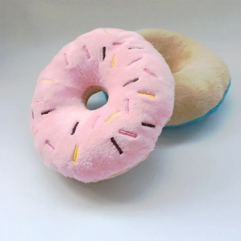 Donuts suaves para perros, juguetes de peluche para perros, juguete para masticar, lindo cachorro, juguete con sonido chirriante, divertido cachorro, juguetes interactivos para perros pequeños y medianos - imagen 3