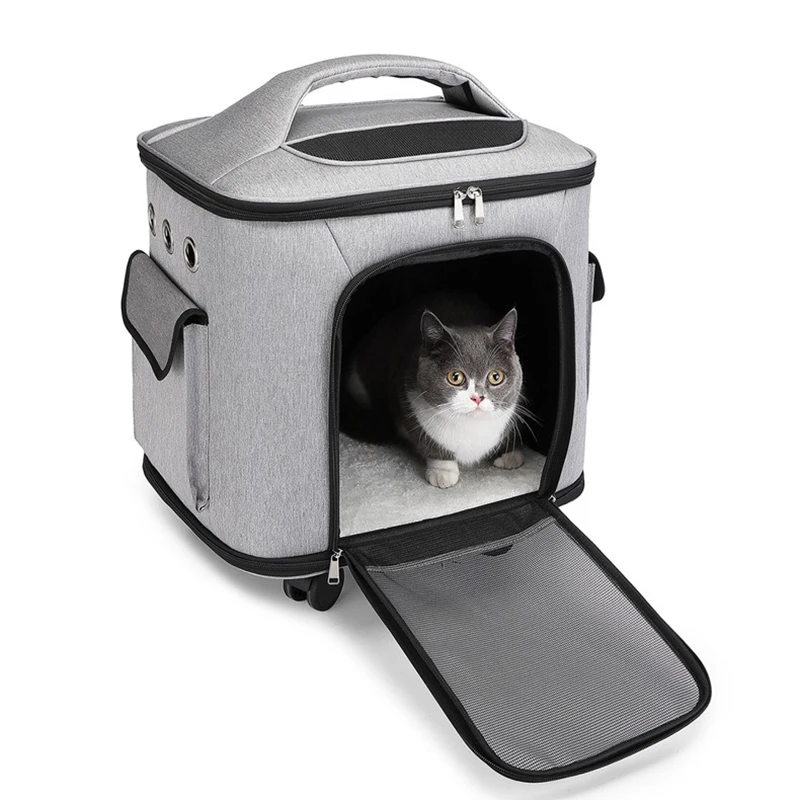 Outdoor Pet Carriers Bag Large Capacity Silent Wheel Cat Suitcase Portable Travel Dog Carriers Bags Pet Stroller Breathable - imagen 4