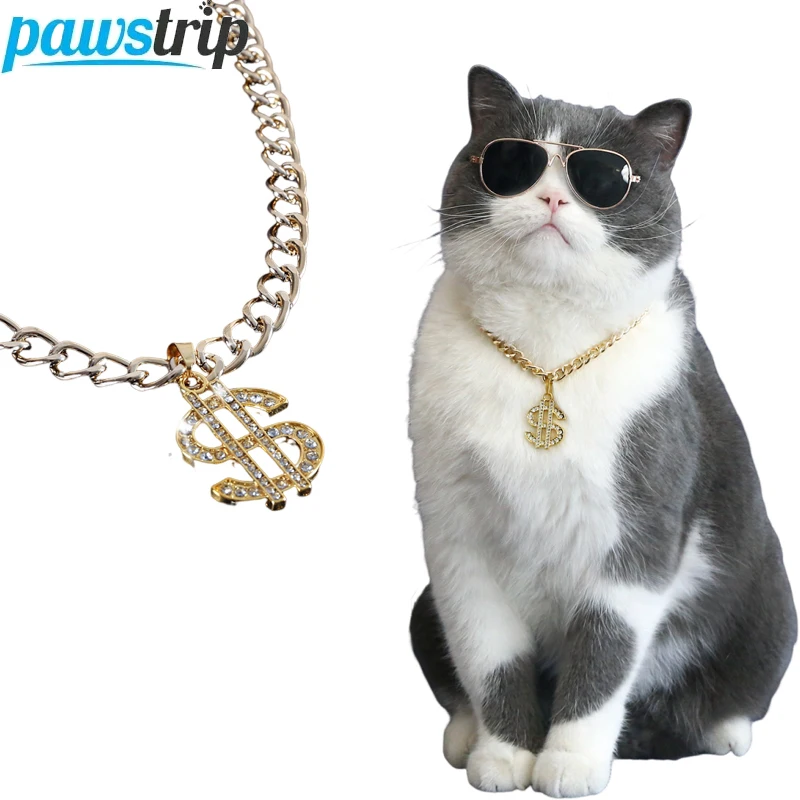 Collar de lujo para mascotas para gatos, perros pequeños, Collar con forma de dólar para gatos, Collar ajustable para cachorros y gatitos, Collar de Cosplay para mascotas