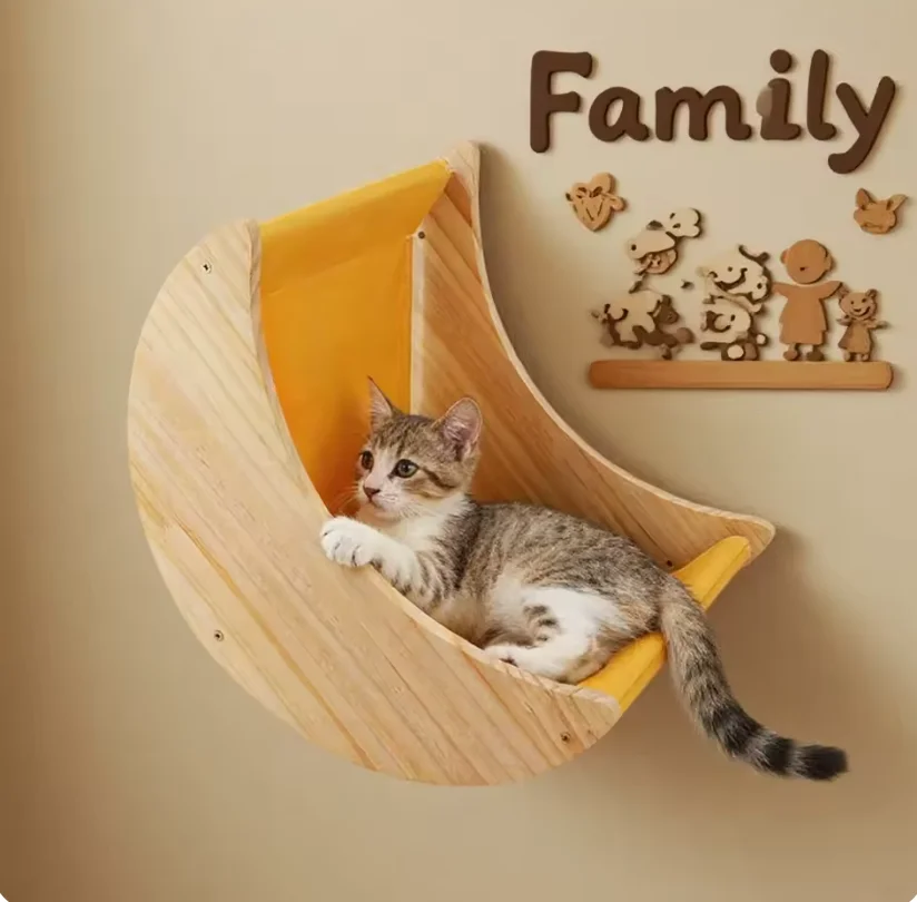 Muebles de pared para gatos con hamaca, cama luna y escalera de madera - imagen 5