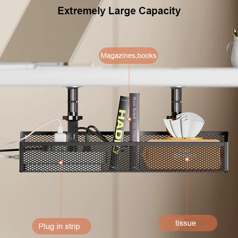 Bandeja de cables de Metal extensible para gestión de cables debajo del escritorio, sin perforación, con abrazadera, soporte para cable de regleta retráctil - imagen 4