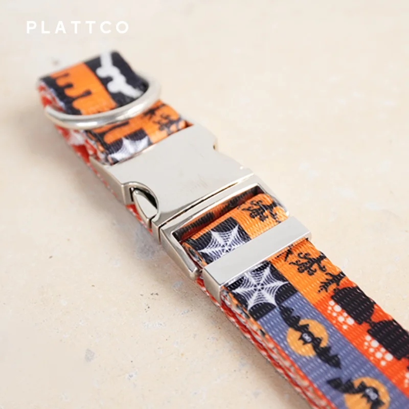 PLATTCO-collar de perro con estampado de feliz HALLOWEEN, accesorio con hebilla plateada de alta calidad, 5 tamaños, PDC339S - imagen 4