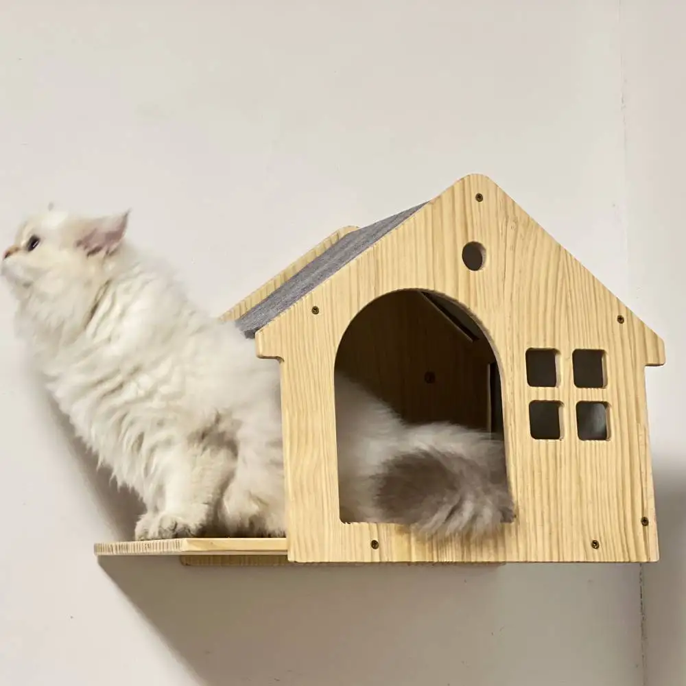 Muebles de pared para gatos, casa de madera para gatos, escalones montados en la pared, escalera flotante para dormir y descansar para la mayoría de gatos gatitos - imagen 3