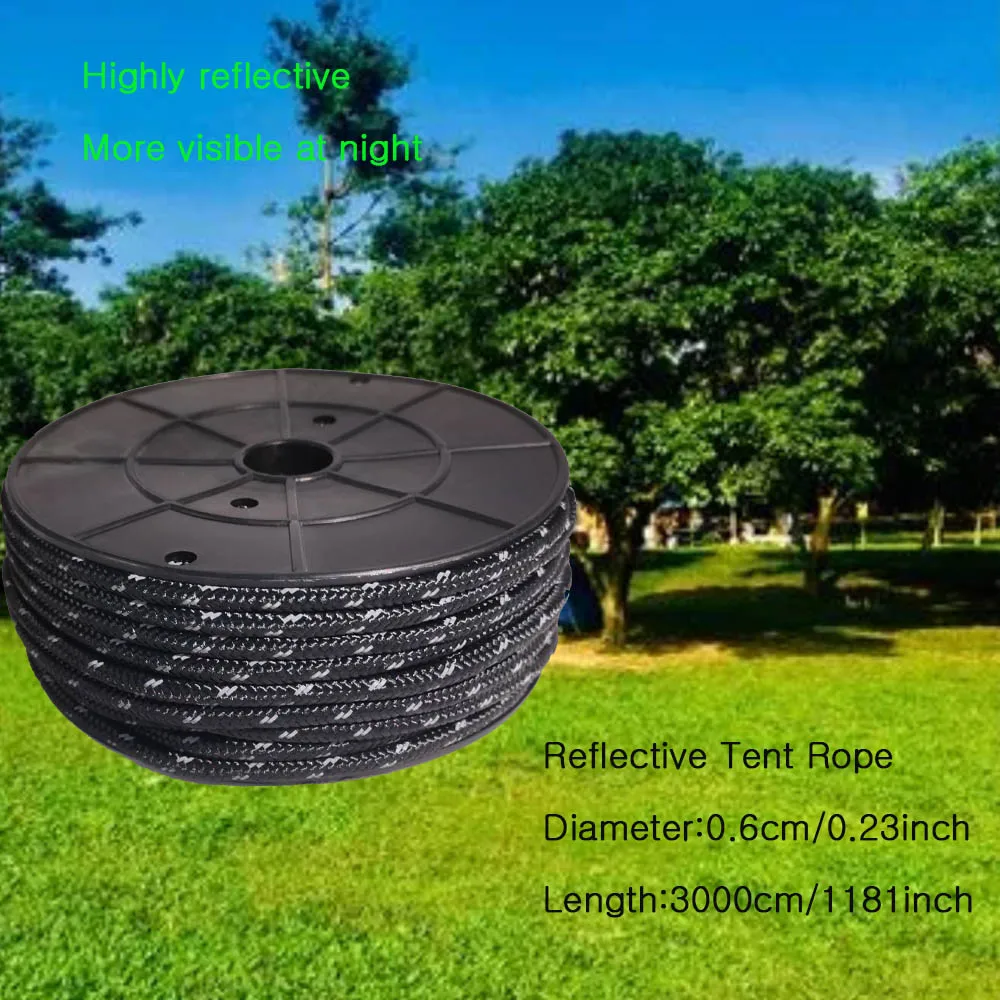 Paracord reflectante de 30M, cuerda de paracaídas de 6mm, cuerda de supervivencia para acampar al aire libre, cordón duradero para tienda de paraguas, correa para tendedero - imagen 4