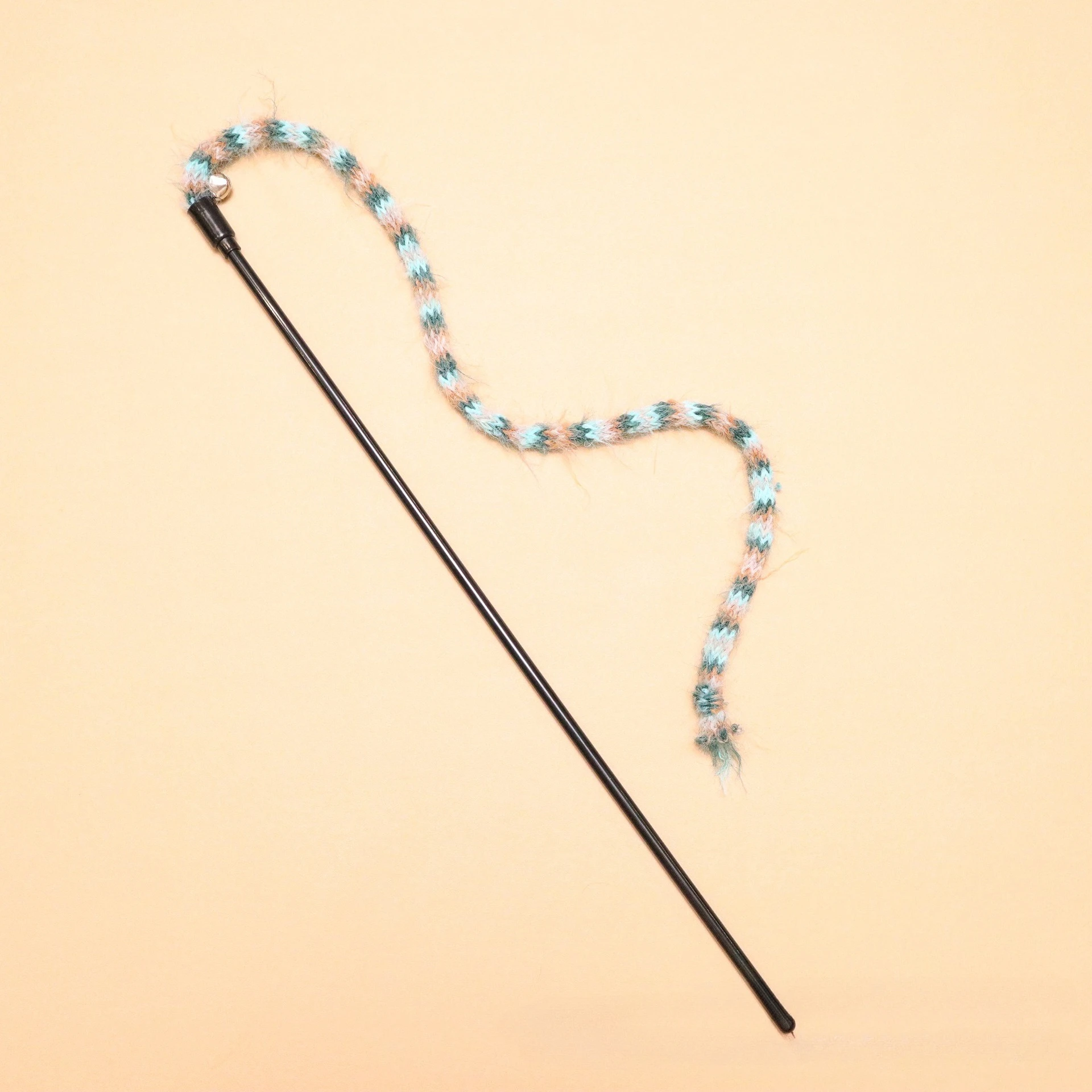 Juguete de palo de burlas para gatos con cuerda de felpa a rayas coloridas, juguetes para mascotas de lana tejida - imagen 4