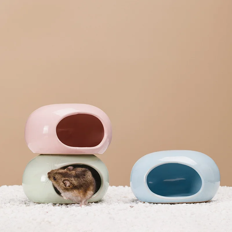 Nido de Escape para hámster, casa de piedra de cerámica, estera de seda dorada, suministros para conejillo de indias, conejillo de indias enano, casa de hielo para dormir de verano - imagen 2