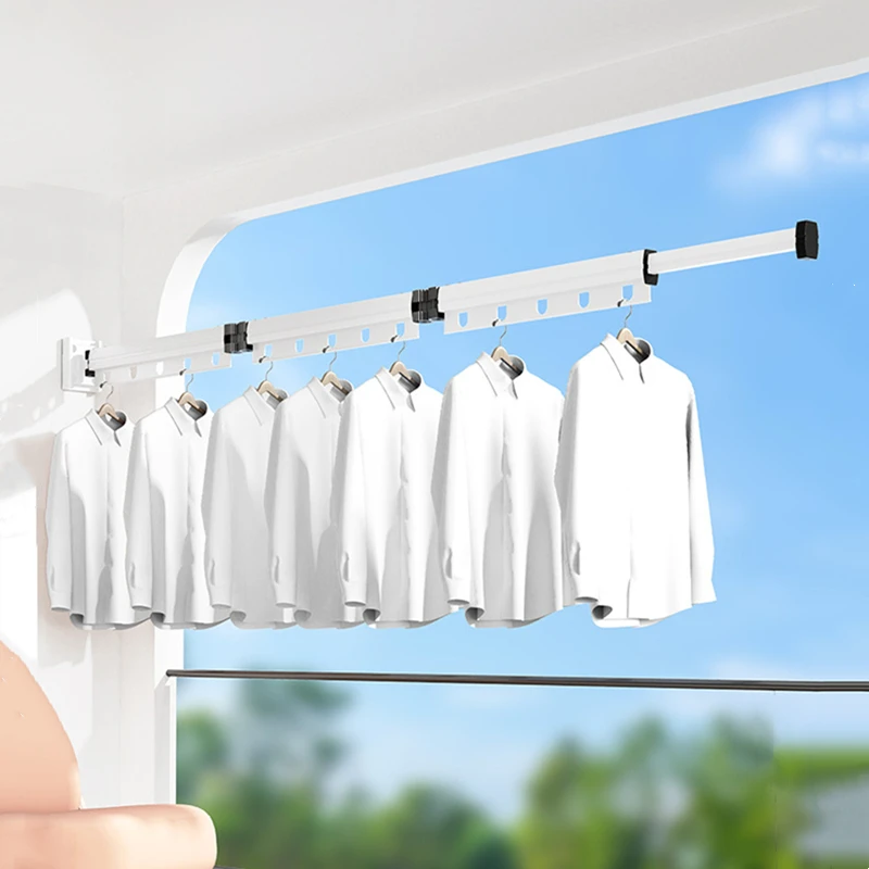 Secador de ropa plegable sin perforaciones, estante de secado montado en la pared, colgador de ropa de aleación blanca, estante de tela retráctil para interiores, ahorrador de espacio - imagen 5