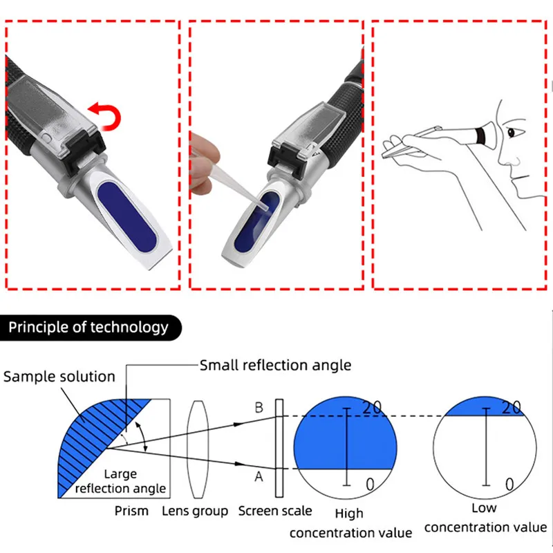 Refractómetro de azúcar Brix para contenido de alimentos, herramienta de medición ATC, 0-90% - imagen 5