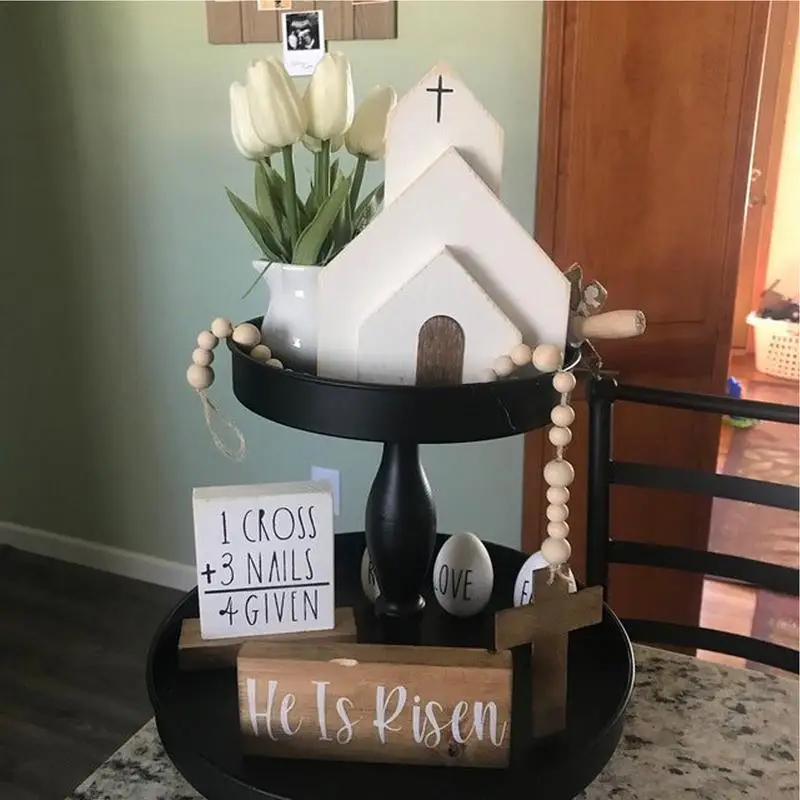 Adorno de escena de Pascua, paquete de bandeja de Pascua de la tumba de Jesús, adorno de estatuilla del hogar cristiano de primavera, Cruz de Cristo - imagen 2