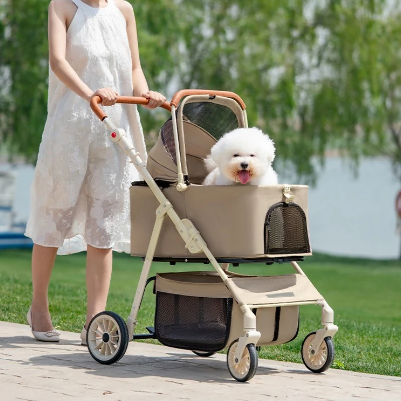 Cochecitos para mascotas, cochecitos de peluche para perros y gatos, carrito para mascotas, suministros para perros al aire libre plegables y ligeros - imagen 2