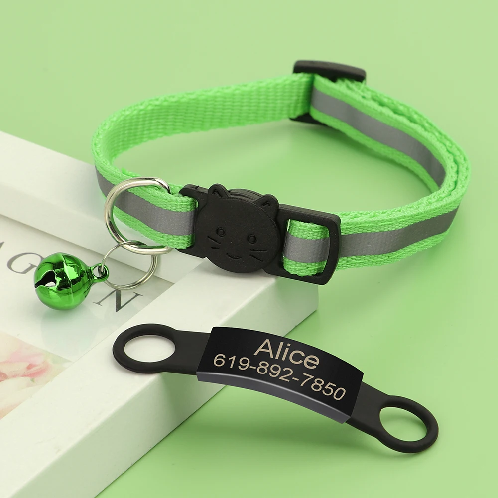 Collar de gato con grabado personalizado, Collar reflectante con hebilla de seguridad, ajustable, de nailon, para cachorros y gatitos - imagen 4