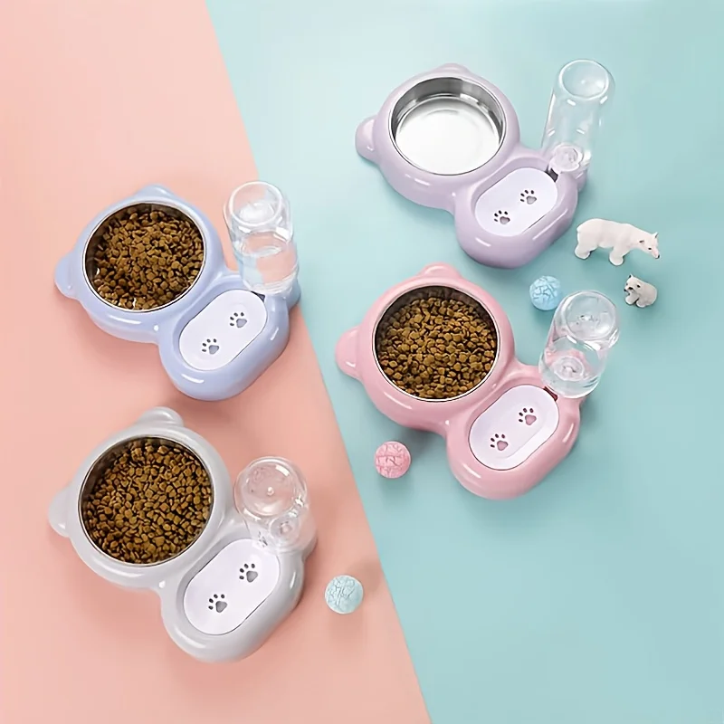 Dispensador de comida y agua para gatos, alimentador automático de agua 2 en 1, cuenco inclinado elevado para protección de la columna Cervical, 1 unidad - imagen 4