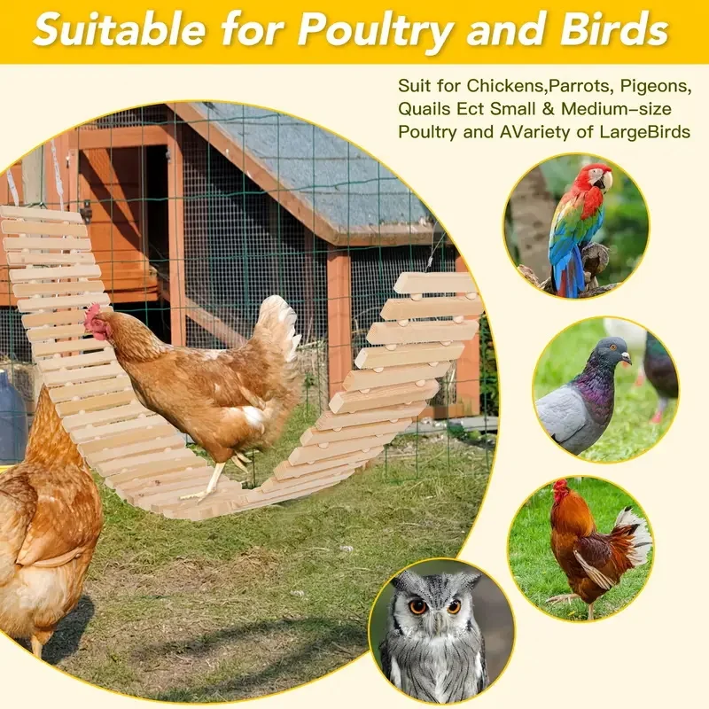 Juguete de pollo de madera Natural, escalera grande para columpio de pájaro, soporte de madera, percha colgante para aves de corral, gallo, gallina, loro, guacamayo, gallinero, decoración - imagen 3