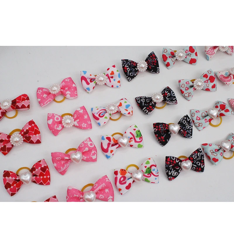 Lazos para el pelo de mascotas, gomas para el pelo para perros y gatos, 12/24/36 piezas, para el Día de San Valentín, accesorios para el cabello para cachorros, suministros de estilo de corazón - imagen 2
