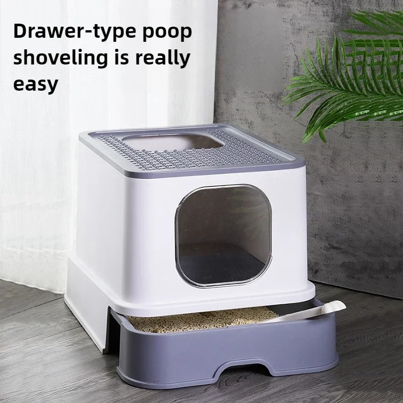 Caja de arena para gatos, tipo cajonera completamente cerrada, antisalpicaduras, inodoro para mascotas King de gran tamaño, suministros para mascotas, orinales para gatos - imagen 2