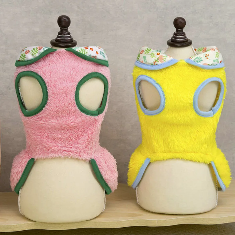 Vestido de lana de lujo abrigo de invierno rosa amarillo ropa cálida para perros pequeños Chihuahua Dachshund sin mangas vestidos con capucha traje - imagen 2