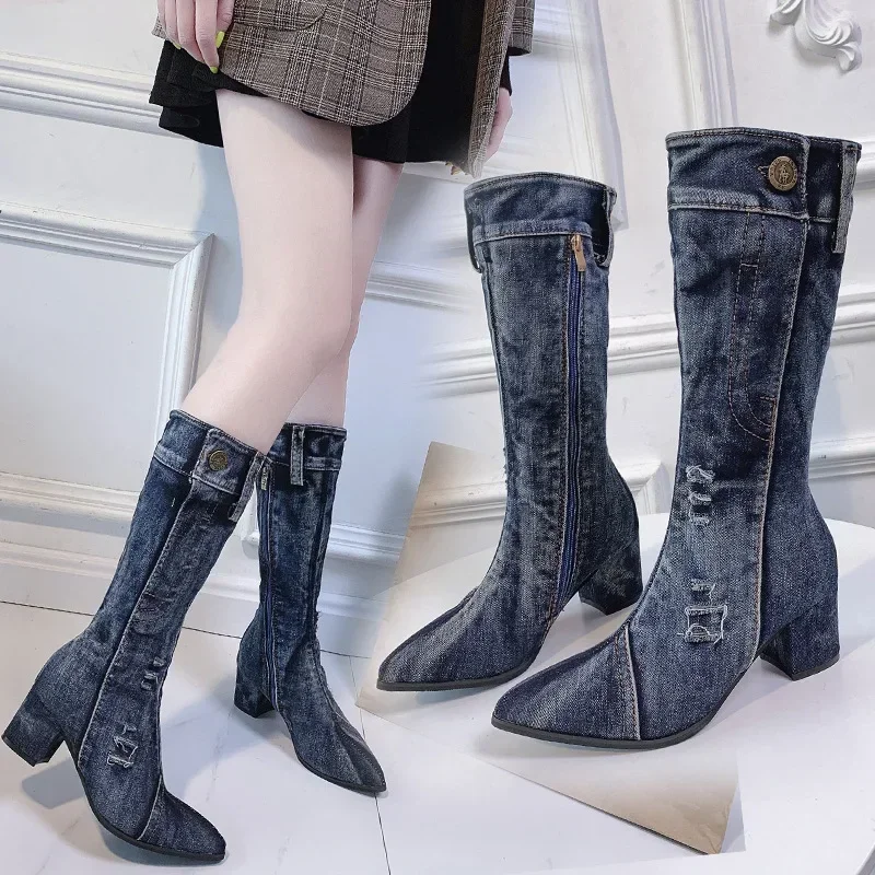 Botas vaqueras sexys para mujer, botines de media caña con cremallera y tacón alto, elegantes, 2024 - imagen 2
