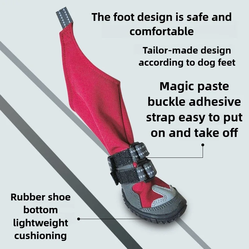Zapatos con tirantes para perros, zapatos impermeables para caminar en invierno, botas largas cálidas antideslizantes, cubrezapatos para mascotas con terciopelo, talla grande y mediana - imagen 2