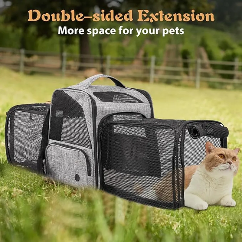 Mochila expandible doble para mascotas, mochila transpirable para gatos y perros, viaje al aire libre, camping, gato, grande, tela Oxford - imagen 5