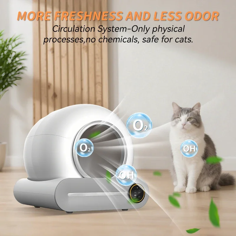 Caja de arena para gatos, inodoro para gatos de 65L con autolimpieza automática, gran capacidad + dispensador de agua inalámbrico para gatos de 3L, fuente de agua inteligente recargable sin filtro, juego inteligente silencioso para mascotas - imagen 3