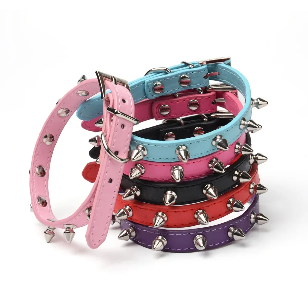 Collar de cuero para perro y gato, Collar con tachuelas y pinchos para cachorros y mascotas, correa para el cuello para perros pequeños, medianos y grandes, accesorios para productos para mascotas