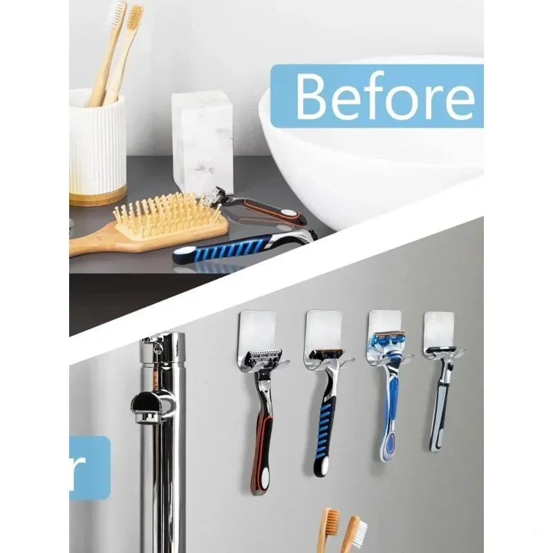 Soporte para maquinilla de afeitar de acero inoxidable para hombre, soporte para maquinilla de afeitar, estante de almacenamiento para maquinilla de afeitar, organizador de ganchos para baño - imagen 4