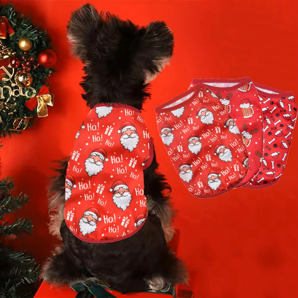 Ropa de Navidad para perro, chaleco con estampado de pata de hueso de Papá Noel, abrigo para perros pequeños y medianos, gatos, Chihuahua, Yorkies, disfraces de Bulldog Francés