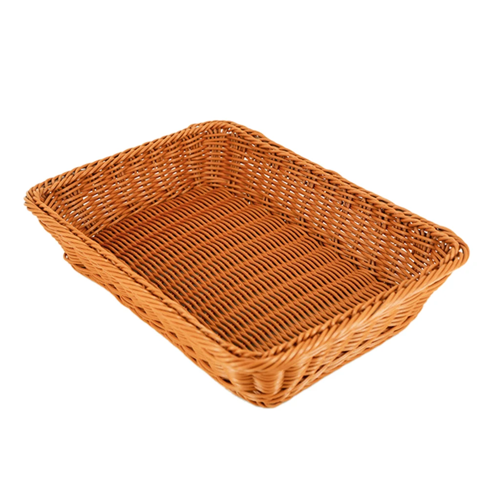 Cesta de pan tejida de ratán, cestas rectangulares para fruta, soportes para servir alimentos para verduras, hogar, cocina, restaurante, Picnic al aire libre - imagen 3