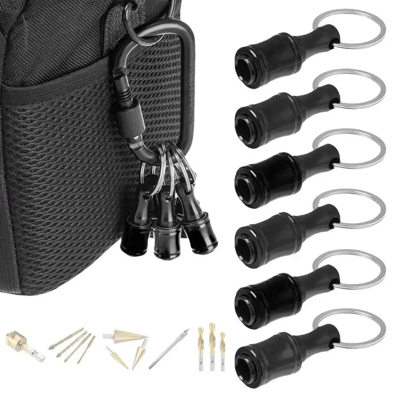Portabrocas portátil de 1/4 pulgadas, adaptador de llavero de destornillador, aleación de aluminio, soporte de broca de cambio rápido para entusiastas del bricolaje, 6 uds.